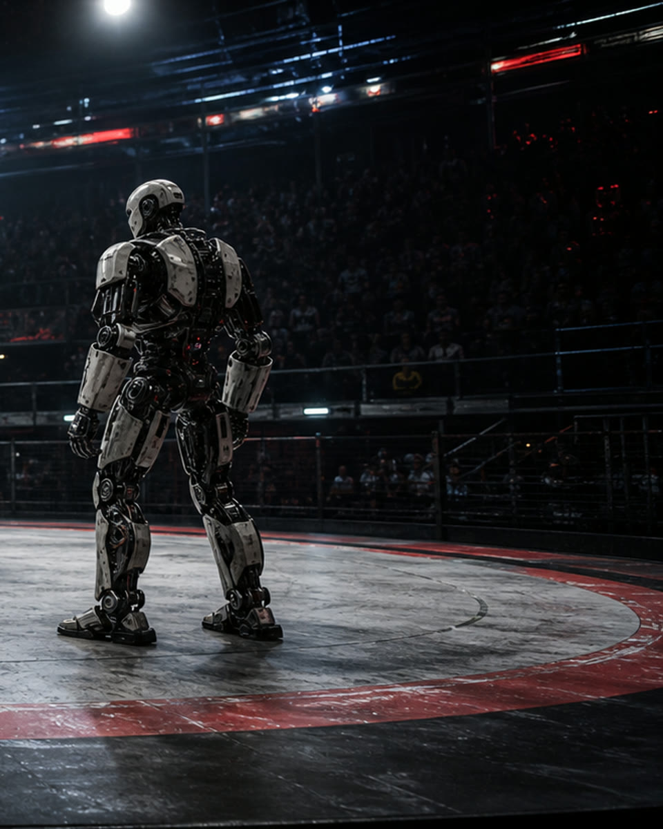 Non-documentary illustration of a generic autonomous humanoid combat robot
